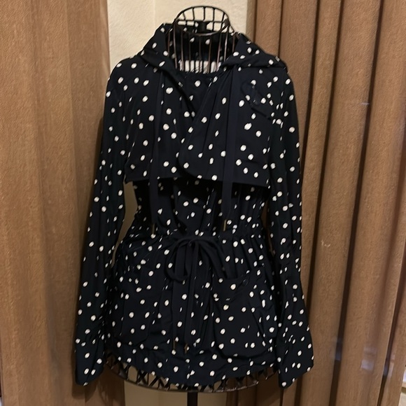 Anthropologie Navy and White Daughters of the Liberation Rain Dotted Anorak - Picture 2 of 6
